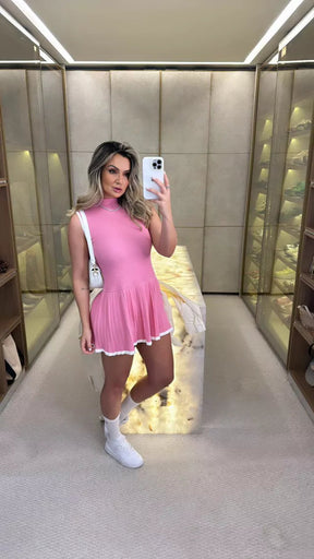 Vestido colegial  Curto com Saia Drapeada  – Lumieer