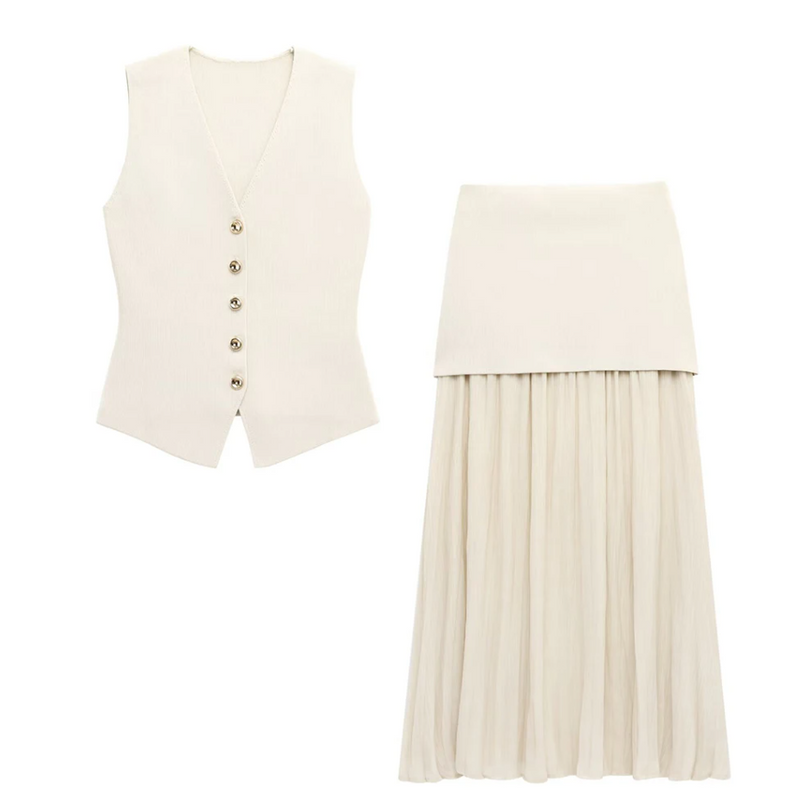 Conjunto Tricot - Conjunto de colete e saia em tricot