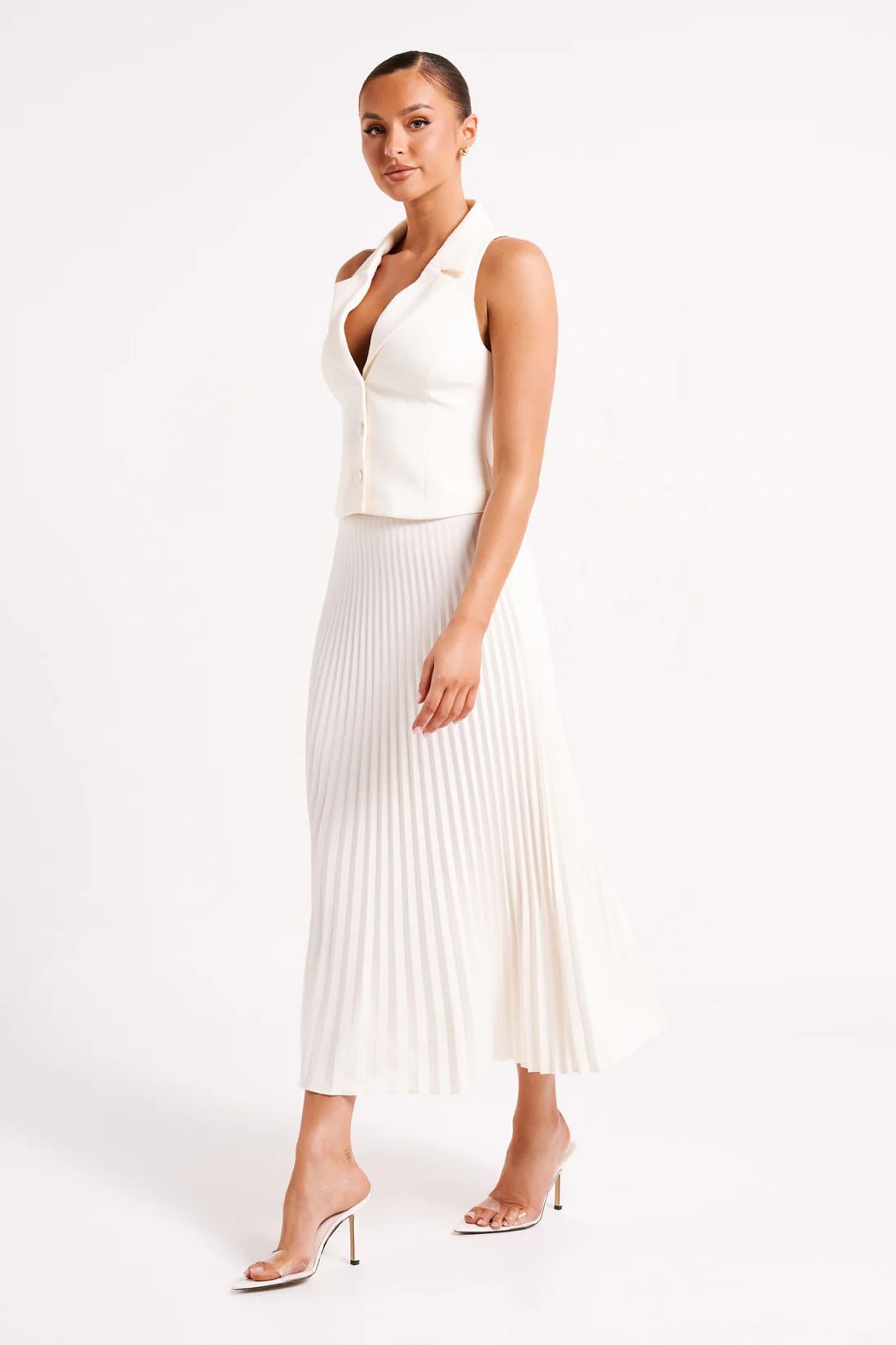 Conjunto Verona Longo - Conjunto de colete com saia midi plissada