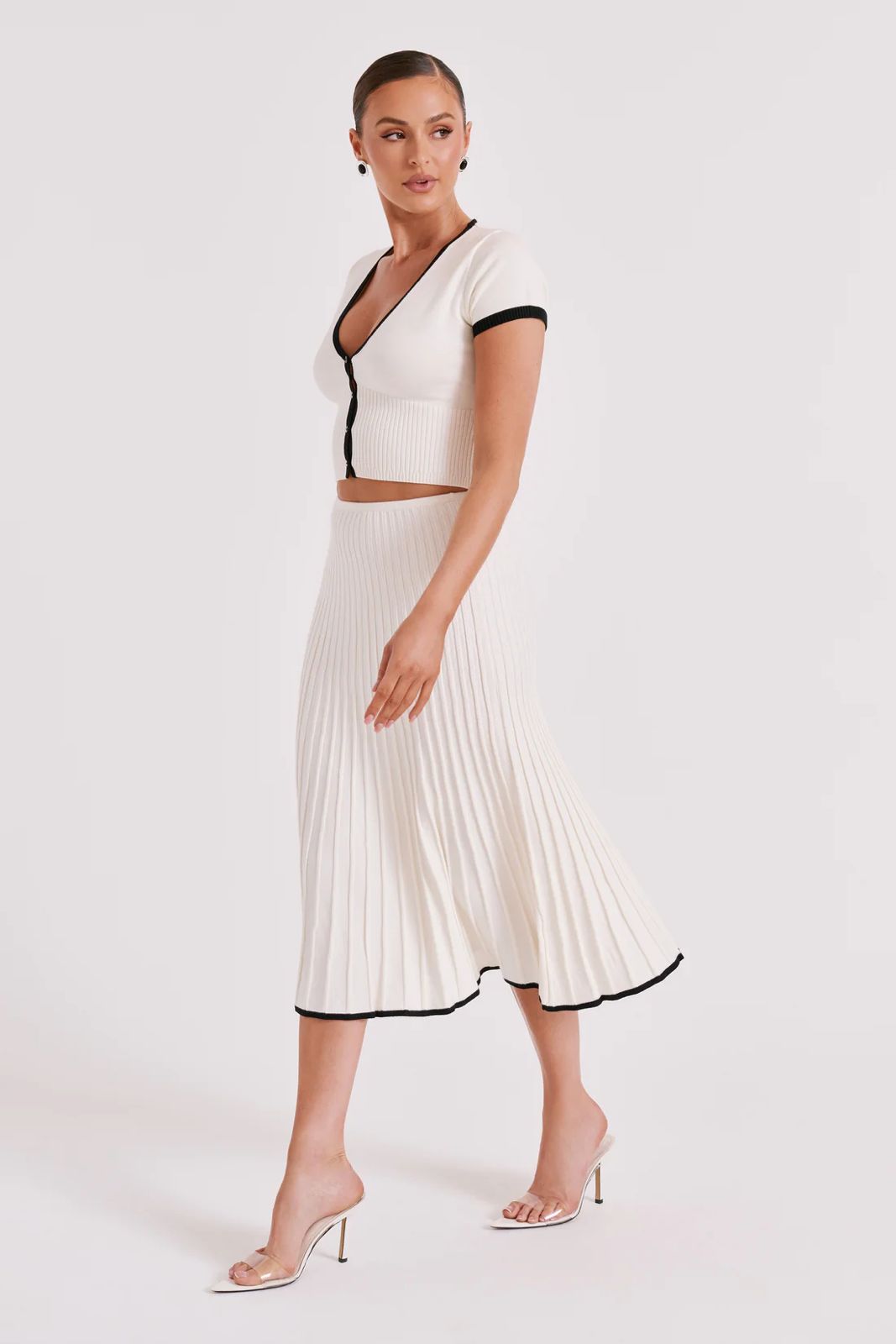 Conjunto Roma  - Top com botões e Saia Midi em tricot