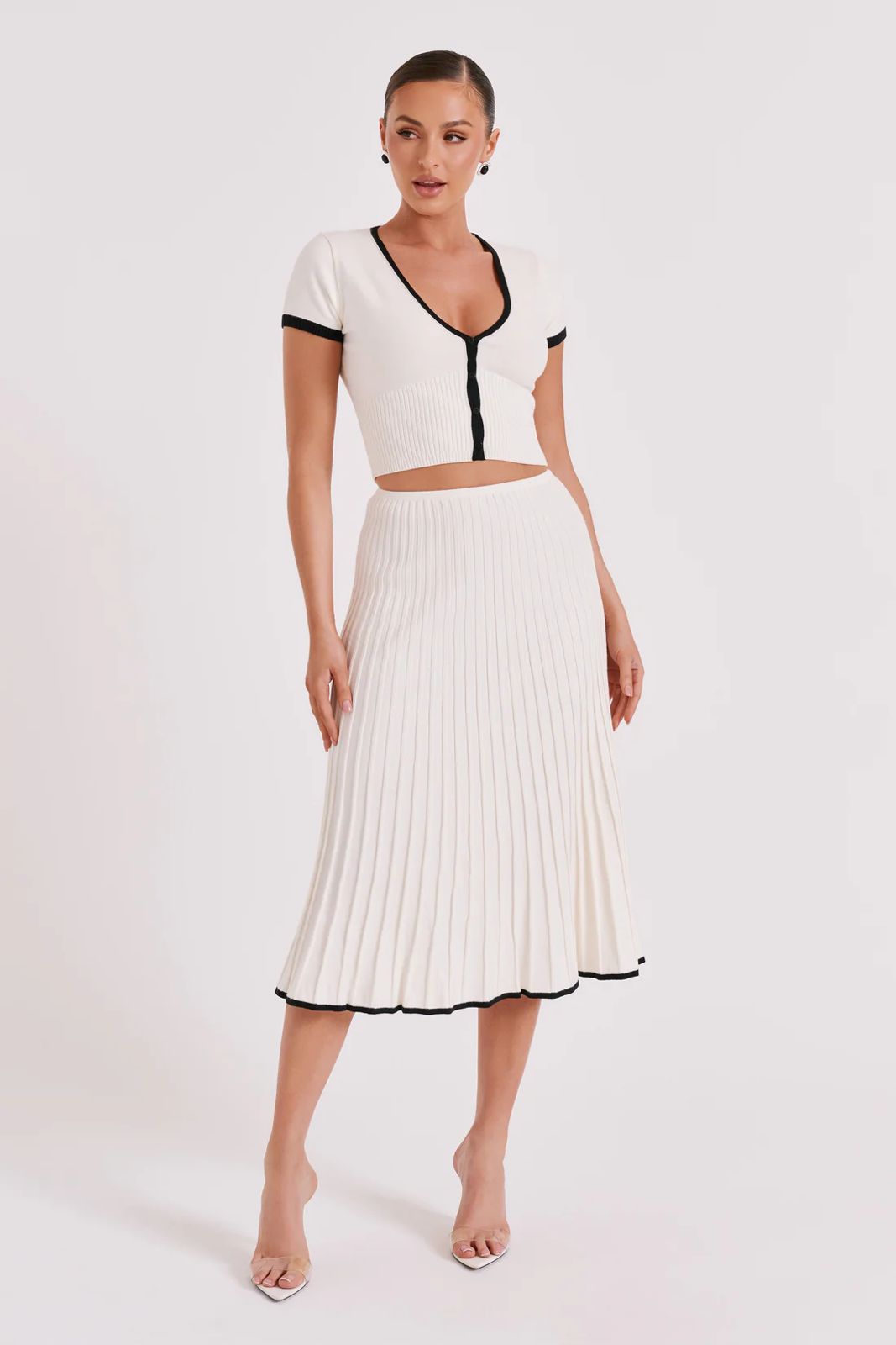 Conjunto Roma  - Top com botões e Saia Midi em tricot